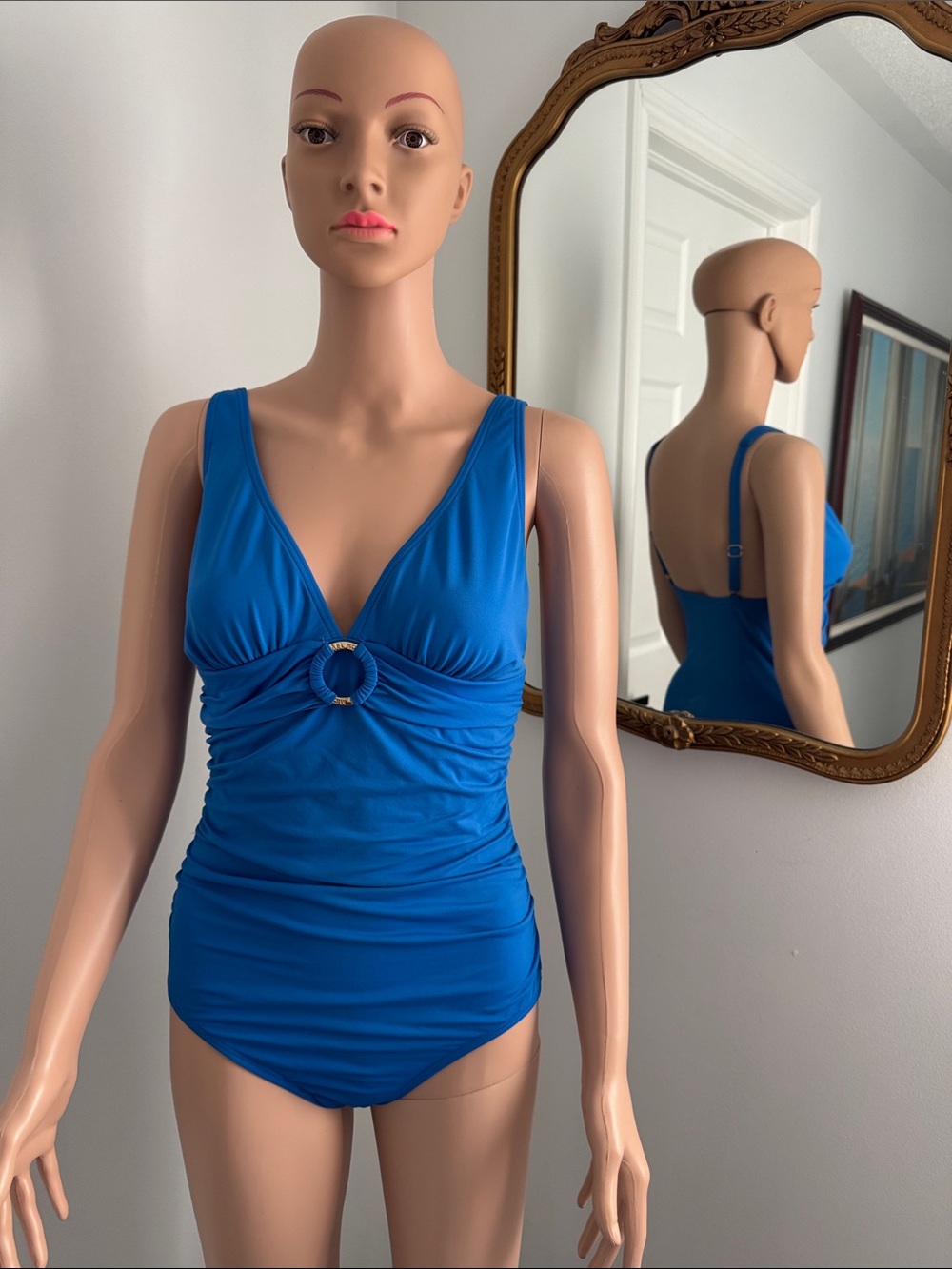 Michael Kors Vibrant Blue One-Piece Swimsuit with Ring Accent